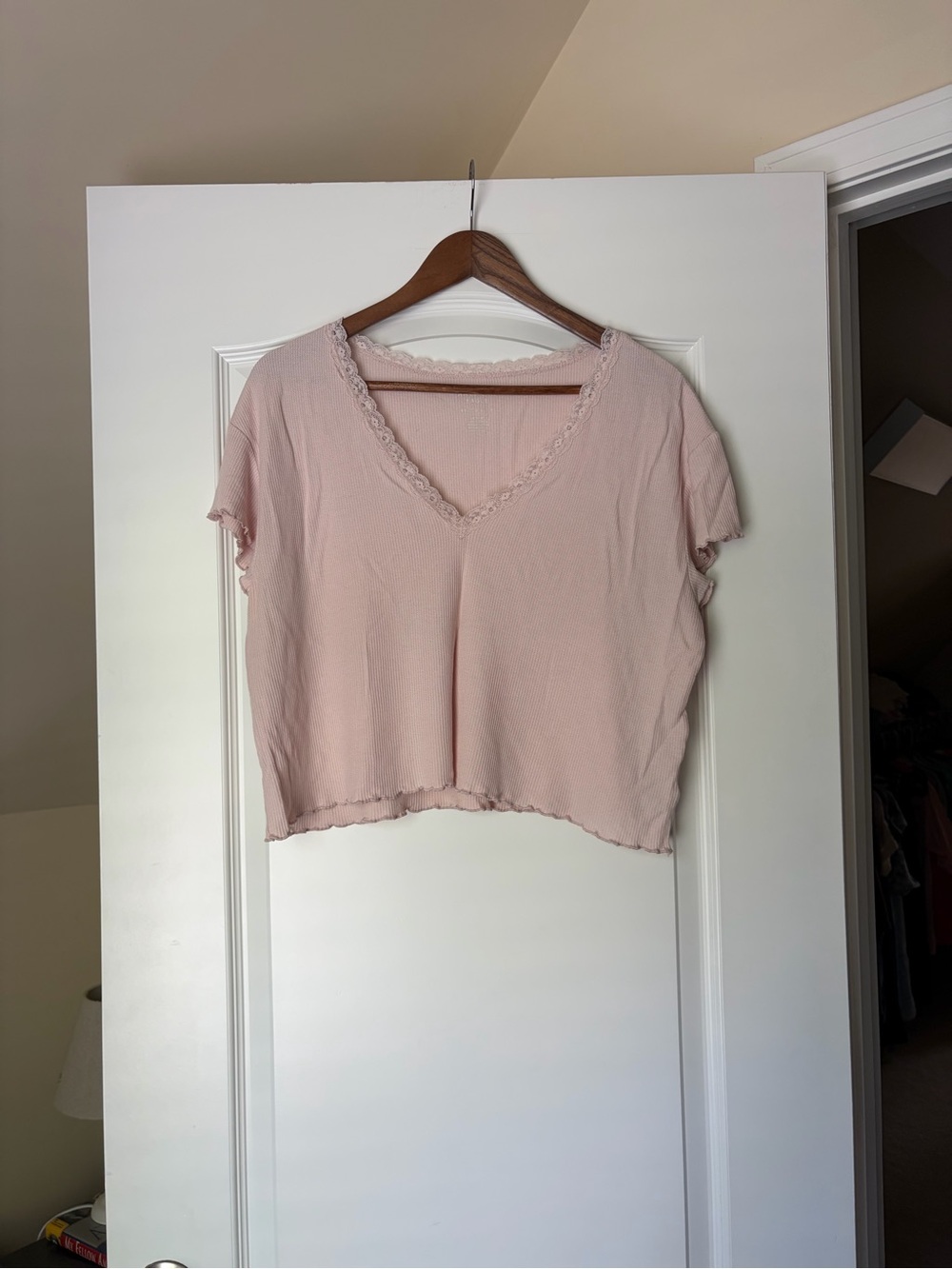 American Eagle Light Pink Lace V-Neck